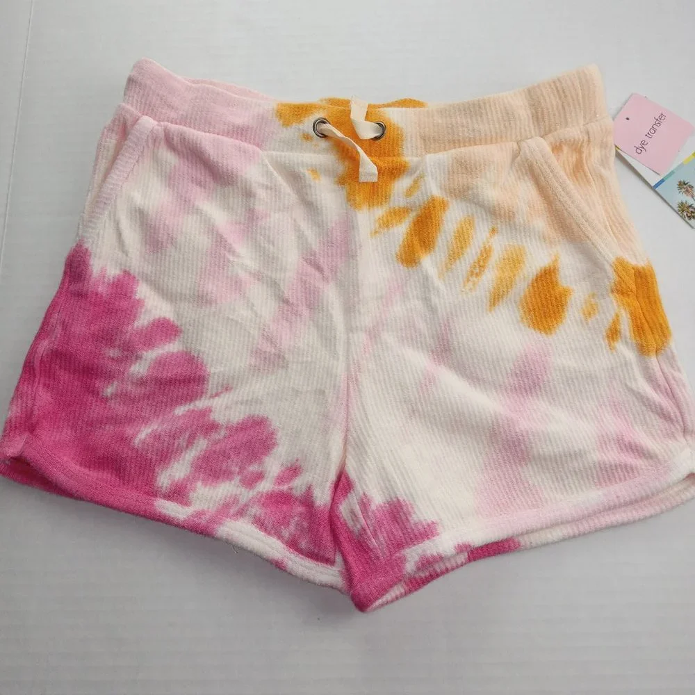 Cabana By Crown & Ivy Sweat Shorts 2 Pack Girls Size Large Pink Swirl Rainbow